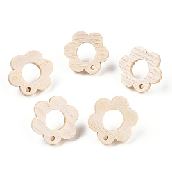 Flower Ash Wood Stud Earring Findings, with 304 Stainless Steel Pin, Flower, 18x16.5mm, Hole: 1.8mm, Pin: 0.7mm