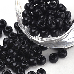 Noir Cuisson de peinture perles de rocaille en verre, ronde, noir, 4~4.5x3mm, trou: 1~1.2 mm, environ 4500 pcs / sac, environ 450 g / sac