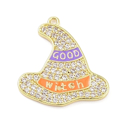Real 18K Gold Plated Rack Plating Brass Cubic Zirconia Pendants, Enamel, Lead Free & Cadmium Free, Long-Lasting, Hat Charm, Real 18K Gold Plated, 22.5x21.5x2mm, Hole: 1.2mm