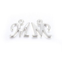 Letter M Silver Color Plated Alloy Letter Pendants, Rack Plating, Cadmium Free & Lead Free, Letter.M, 13x13x2mm, Hole: 1.5mm