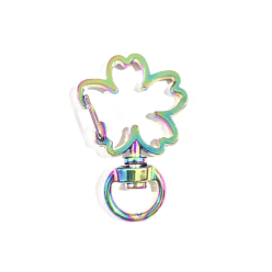 Rainbow Color Alloy Swivel Snap Hooks Clasps, Cherry Blossoms, Rainbow Color, 36x23mm