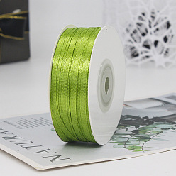 Yellow Green Polyester Double-Sided Satin Ribbons, Ornament Accessories, Flat, Yellow Green, 3mm, 100 yards/roll