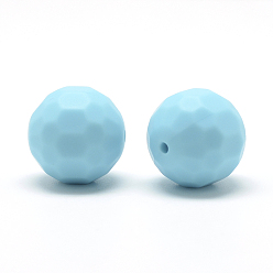 Turquoise Perles de silicone écologiques de qualité alimentaire, perles à mâcher pour les jouets de dentition, Diy soins infirmiers colliers faisant, ronde à facettes, turquoise, 15.5mm, Trou: 1mm