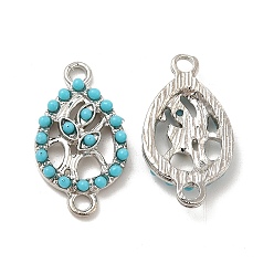 Platinum Alloy Connector Charms with Synthetic Turquoise, Teardrop Links with Tree, Nickel, Platinum, 22x12x3.5mm, Hole: 2mm