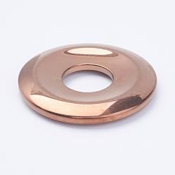 Plaqué Cuivre Galvanoplastie non-magnétiques pendentifs hématite synthétiques, disque de donut / pi, cuivre plaqué, largeur de l'anneau: 16 mm, 50x7mm, Trou: 18mm