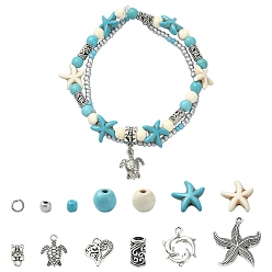 Mixed Color DIY Ocean Theme Jewelry Making Finding Kit, Including Synthetic Mixed Stone & Glass Seed & Alloy Column Beads, 304 Stainless Steel Jump Ring, Alloy Pendants, Dolphin & Turtle & Heart & Starfish, Mixed Color, 279Pcs/set