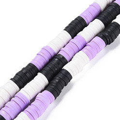 Mixed Color Fixed 3 Color Handmade Polymer Clay Bead Strands, Heishi Beads, Disc/Flat Round, Black & White & Lilac, 6x0.3~1.5mm, Hole: 1.6~1.8mm, about 265~354pcs/strand, 12.76 inch~15.67 inch(32.4cm~39.8cm)
