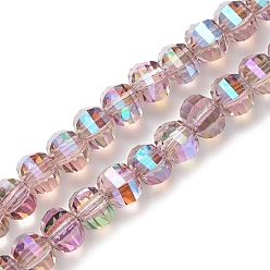 Flamingo Electroplate Glass Beads Strands, Faceted, Rondelle, Flamingo, 8x6mm, Hole: 1.2mm, about 80pcs/strand, 19.13''(48.6cm)