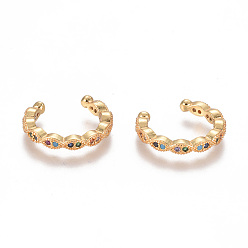 Colorful Golden Plated Brass Micro Pave Cubic Zirconia Cuff Earrings, Long-Lasting Plated, Colorful, 15x13.5x2.2mm