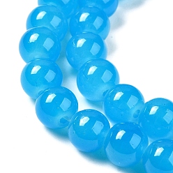 Озёрно--синий Выпечки окрашены имитация нефрита стекловолокна круглый шарик, Плут синий, 8.5~9 мм, отверстие : 1.5 мм, около 105 шт / нитка, 31.8 дюйм