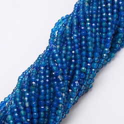 Medium Blue Natural Agate Bead Strands, Dyed, Faceted, Round, Medium Blue, 4mm, Hole: 0.8mm, about 90~92pcs/strand, 14 inch
