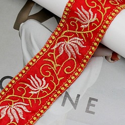 Red Embroidery Polyester Ribbon, Jacquard Ribbon, Garment Accessories, Floral, Red, 1-5/8 inch(40mm), 10 yards/roll