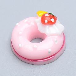 Pink Resin Decoden Cabochons, Donut, Pink, 18x9.5mm
