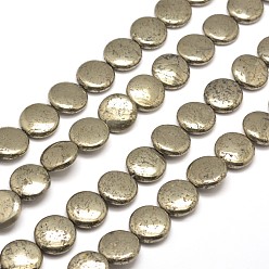 Pyrite Flat Round Natural Pyrite Beads Strands, 18x6mm, Hole: 1mm, about 22pcs/strand, 15.7 inch