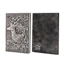 Plata Antigua Cuaderno de cuero pu en relieve 3d, para material de oficina escolar, un diario de estilo europeo con patrón de renos de navidad, plata antigua, 5 mm
