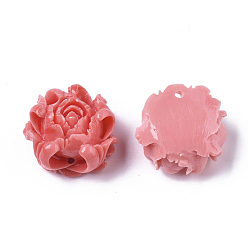 Hot Pink Synthetic Coral Pendants, Flower, Dyed, Hot Pink, 19x20.5x12mm, Hole: 1.2mm