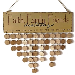 Goldenrod Reminder Calendar with Tags MDF Wooden Hanging Sign Wall Ornament Pendant, Rectangle with Word Faith & Family & Friends and Dangle Tassel, for Party Home Decorations, Goldenrod, 400x120x4mm