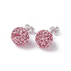 223_Light Rose Gifts for Her Valentines Day 925 Sterling Silver Austrian Crystal Rhinestone Ball Stud Earrings for Girl, Round, 223_Light Rose, 17x8mm