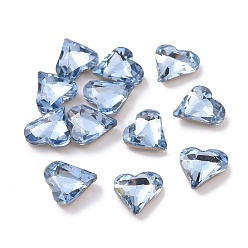 Light Sapphire Glass Rhinestone Cabochons, Pointed Back & Silver Back Plated, Heart, Light Sapphire, 8x8x3mm