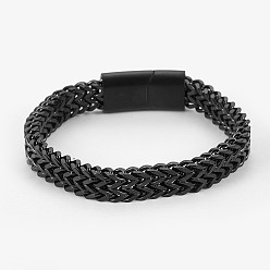 Gunmetal 304 Stainless Steel Wheat Chain Bracelets, with Magnetic Clasps, Gunmetal, 220x10x5mm