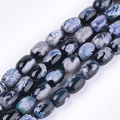Bleu Royal Naturelles feu crépitent agate perles brins, teint, baril, bleu royal, 17~18x13mm, Trou: 1mm, Environ 22 pcs/chapelet, 15.3 pouce