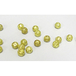 Golden Brass Filigree Beads, Round, Golden, 8mm, Hole: 0.5mm