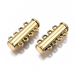 Golden 4-Strands Brass Magnetic Slide Lock Clasps, 8-Hole, Tube, Golden, 24x10.5x6.5mm, Hole: 1.5mm
