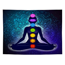 Coloré Tapisserie murale à thème de yoga en polyester, Tapisserie de méditation pour la décoration du salon de la chambre à coucher, rectangle, colorées, 1300x1500mm