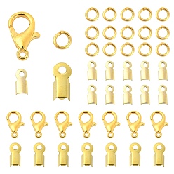 Oro 50 Uds cierres de garra de langosta de aleación de zinc, con 200 piezas de extremos de engarce plegables de hierro y 200 piezas de anillos de salto abiertos, dorado, 12x6 mm, agujero: 1.2 mm