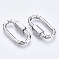 Stainless Steel Color 304 Stainless Steel Screw Carabiner Lock Charms, for Necklaces Making, Oval, Stainless Steel Color, 36x19x3.5mm, Screw: 7.5x12mm