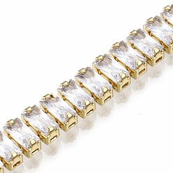 Clear Cubic Zirconia Classic Tennis Bracelet, Real 18K Gold Plated Brass Cubic Zirconia Link Chain Bracelet for Women, Nickel Free, Clear, 7-1/8 inch~7-1/2 inch(18~19cm)