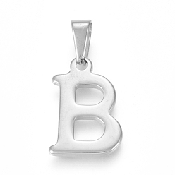 Letter B 304 Stainless Steel Pendants, Stainless Steel Color, Initial Letter.B, 20x13x1.8mm, Hole: 3x7mm