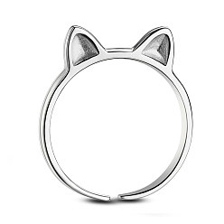 Silver SHEGRACE Adjustable Lovely 925 Sterling Silver Cuff Tail Ring, with Cat Ears, Silver, 16mm