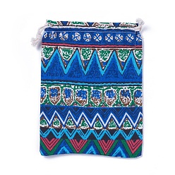Blue Burlap Packing Pouches, Drawstring Bags, Blue, 17.3~18.2x13~13.4cm