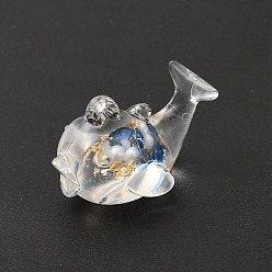 Blue Luminous Transparent Resin Pendants, Dolphin Charms, with Gold Foil, Blue, 19x28x17mm, Hole: 1mm