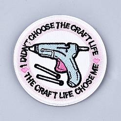 Colorful Computerized Embroidery Cloth Iron on/Sew on Patches, Costume Accessories, Appliques, Flat Round with Hot Glue Gun and Slogan I Didn't Choose the Craft Life the Craft Life Choose Me, Colorful, 64.5x1.4mm