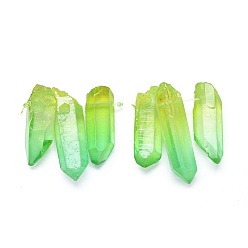 Светло-зеленый Кулоны с натуральным окрашенным кварцем, Двухцветный цвет, пуля, светло-зеленый, 24~40x5~10 мм, отверстие : 1 мм, 3 шт / комплект