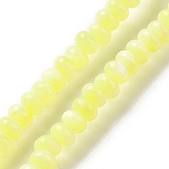 Jaune Brins de perles de coquillages d'eau douce de culture naturelle, teint, rondelle, jaune, 5x3~3.5mm, Trou: 0.9mm, Environ 113 pcs/chapelet, 15.47 pouce (39.3 cm)