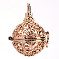 Light Gold Rack Plating Brass Cage Pendants, For Chime Ball Pendant Necklaces Making, Hollow Round with Heart, Light Gold, 30x29x24mm, Hole: 5x6mm, inner measure: 19mm