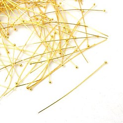 Golden Jewelry Findings, Brass Ball Head Pins, Golden, 52x0.6mm, 22 Gauge, Head: 1.5mm