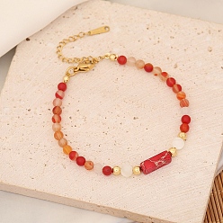 Cornaline Bracelet de perles rectangulaires en cornaline naturelle pour femme, 7-1/8 pouce (18 cm)