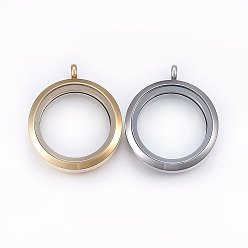 Mixed Color 304 Stainless Steel Magnetic Floating Locket Pendants, with Glass, Flat Round, Clear, Mixed Color, 37x30x6.5mm, Hole: 4.5mm, Inner Diameter: 23mm