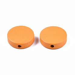 Dark Orange Painted Natural Poplar Wood Beads, Flat Round, Dark Orange, 15x4.5mm, Hole: 1.2mm