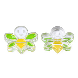 Verde Lima Cuentas de esmalte acrílico transparente, abejas, verde lima, 22x27x8 mm, agujero: 3 mm