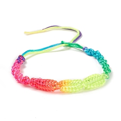 Colorful Rainbow Color Polyester Braided Adjustable Bracelet Making for Women, Colorful, 11-3/8~11-5/8 inch(28.8~29.5cm), 9mm