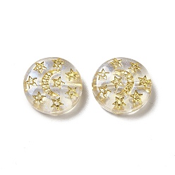 Gold Plating Acrylic Beads, Golden Metal Enlaced, Flat Round with Star & Moon, Gold, 5x12.5mm, Hole: 1.5mm