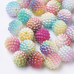 Couleur Mélangete Perles acryliques en nacre d'imitation , perles baies, perles combinés, ronde, couleur mixte, 10mm, trou: 1 mm, environ 200 PCs / sachet 