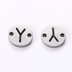 Letter Y 201 Stainless Steel Links, Laser Cut, Flat Round with Letter, Letter.Y, 6x6x1mm, Hole: 0.8mm