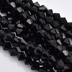 Черный Граненые двухконусные стеклянные бусины, чёрные, 3.5x3 мм, отверстие : 1 мм, около 125~130 шт / нитка, 13.8 дюйм