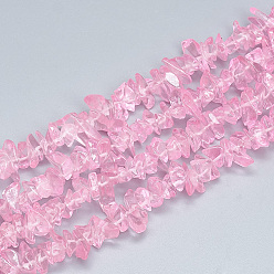 Rose Nacré Cuisson perles de verre peintes brins, puce, perle rose, 5~11x3~9x1~9mm, Trou: 1mm, Environ 200~300 pcs/chapelet, 33.8 pouce